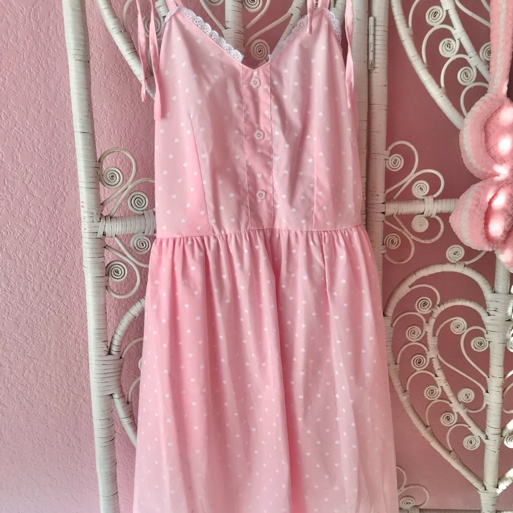 Pink heart polka dot print Bonne Chance dress